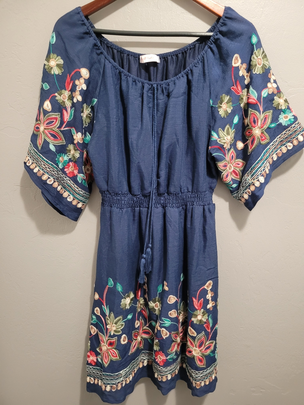 Embroidered Navy Dress with Floral Detail